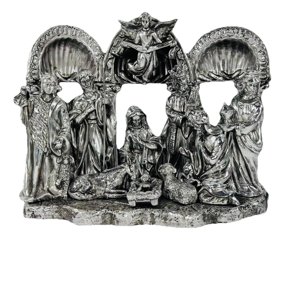 Christmas‎ Nativity Set Arched W/Box International Silver Co Silver Plated 10PC